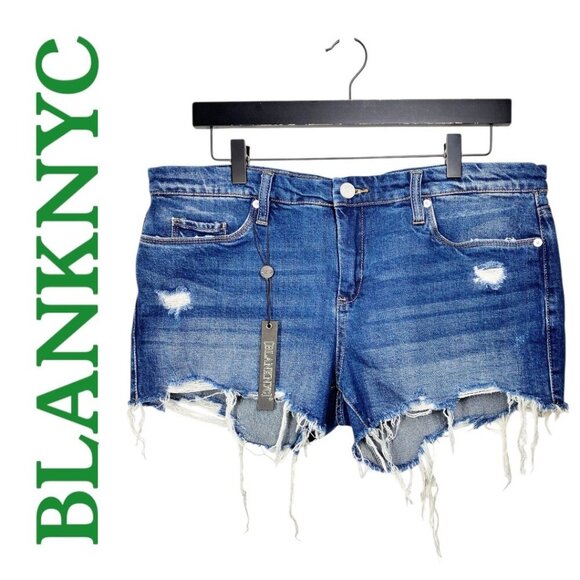 NWT BLANKNYC LITTLE QUEENIE CUTOFF JEAN SHORTS DISTRESSED FRINGE, SIZE 30 - Picture 1 of 7